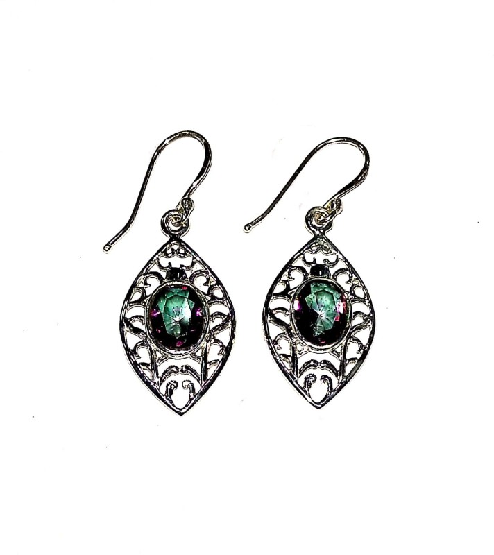 PLATO JEWELS PURE SILVER EARRINGS STUDDED WITH MYSTIC QUARTZ GEMSTONE Silver Drops & Danglers